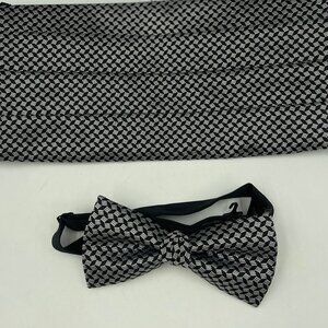 Men's Cummerbund Bow Tie Black Geometric Match Set Adjustable Tuxedo